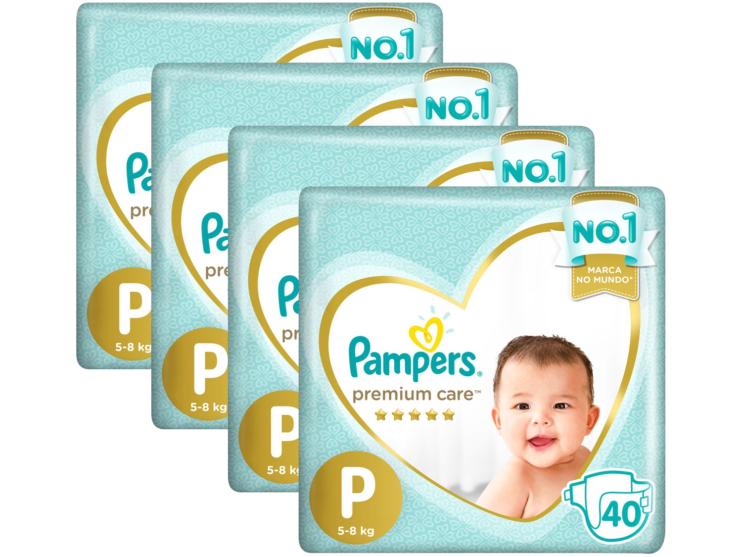 Kit Fraldas Pampers Premium Care Tam P 5 A 8kg 4 Pacotes Com 40