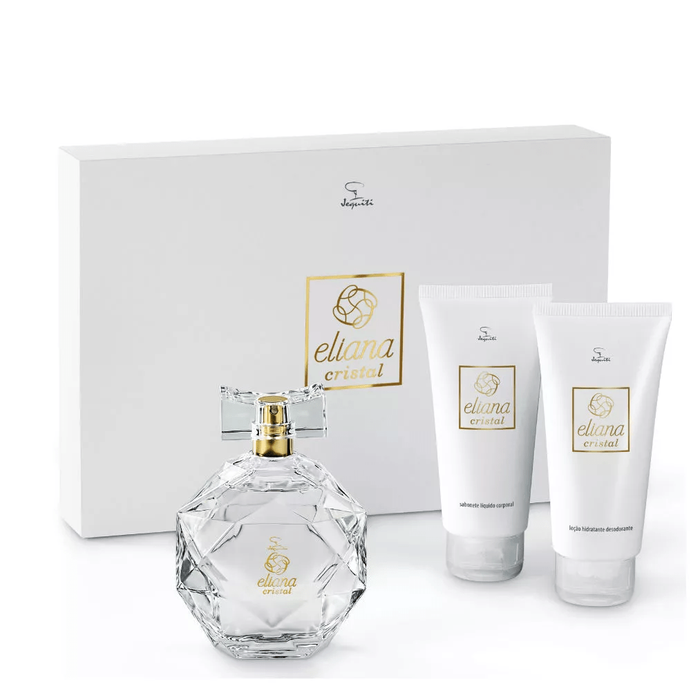 Estojo Eliana Cristal – 1 Colônia Desodorante Feminina Eliana Cristal 100 ml + 1 Loção Hidratante 100 ml + Sabonete Líquido 100 ml + Embalagem presenteável