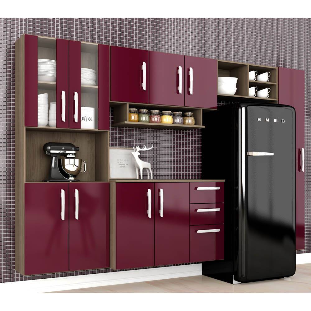 Cozinha Compacta C7080| 5 Peças Terraro/Fucsia – Moveis Arapongas