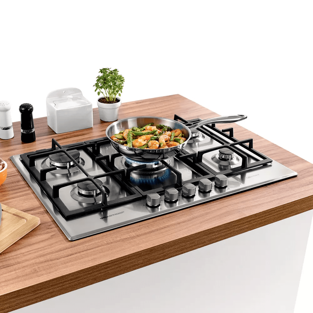 Cooktop 5 bocas Brastemp Gourmand Inox com duplachama e trempe com ferro fundido – BDK75DR – 220V