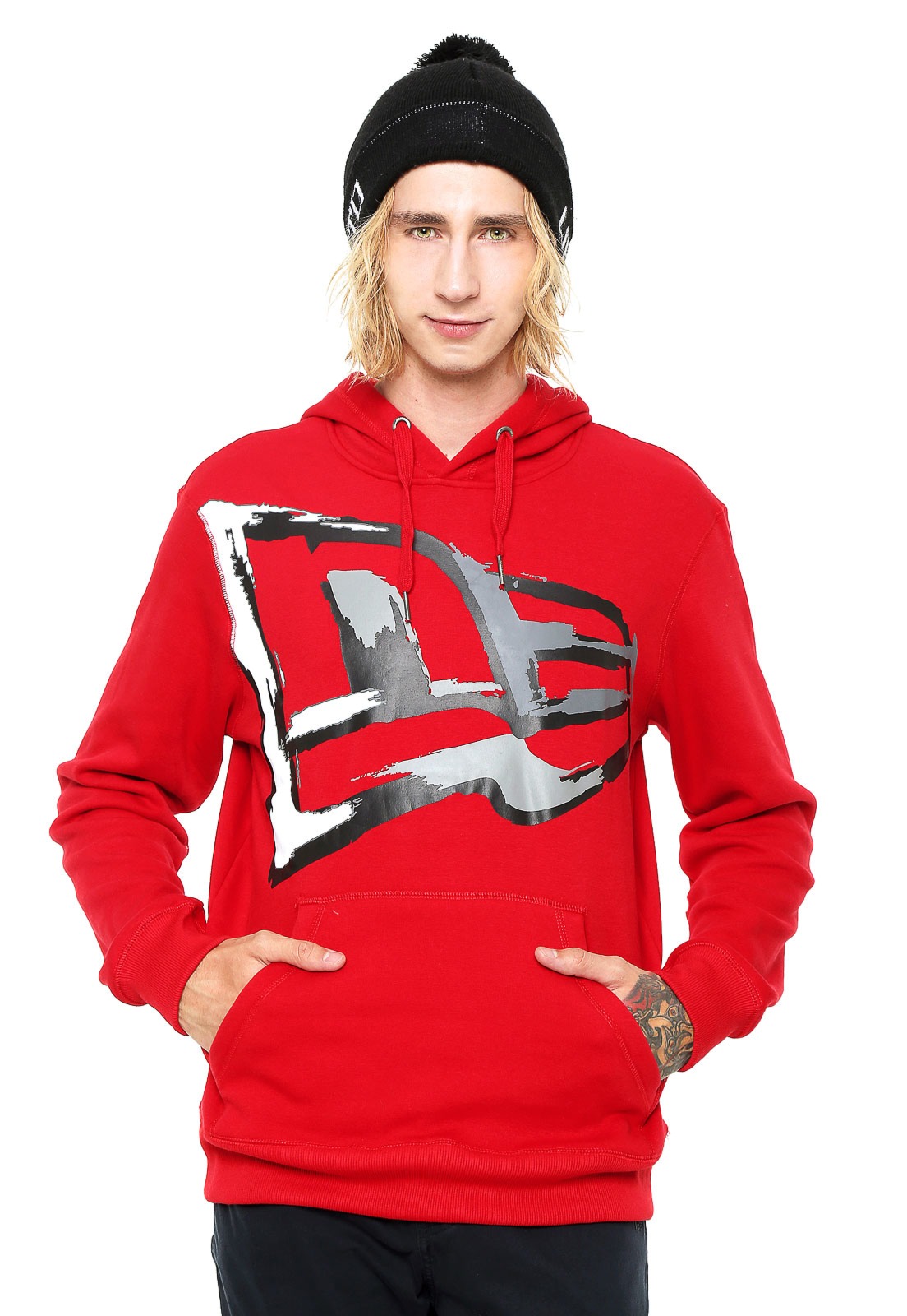Moletom Flanelado Fechado New Era Maxi Logo Vermelho