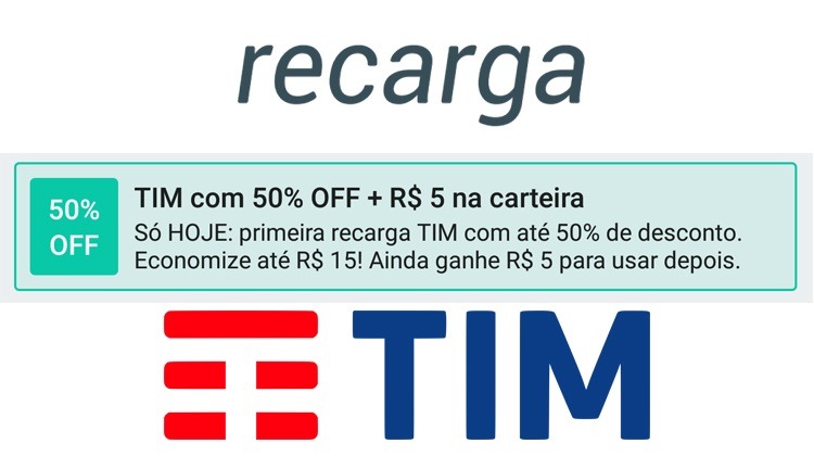Recarga de Celular TIM com desconto de 50%