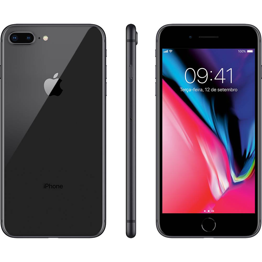 iPhone 8 Plus Cinza Espacial 64GB Tela 5.5″ IOS 11 4G Wi-Fi Câmera 12MP – Apple
