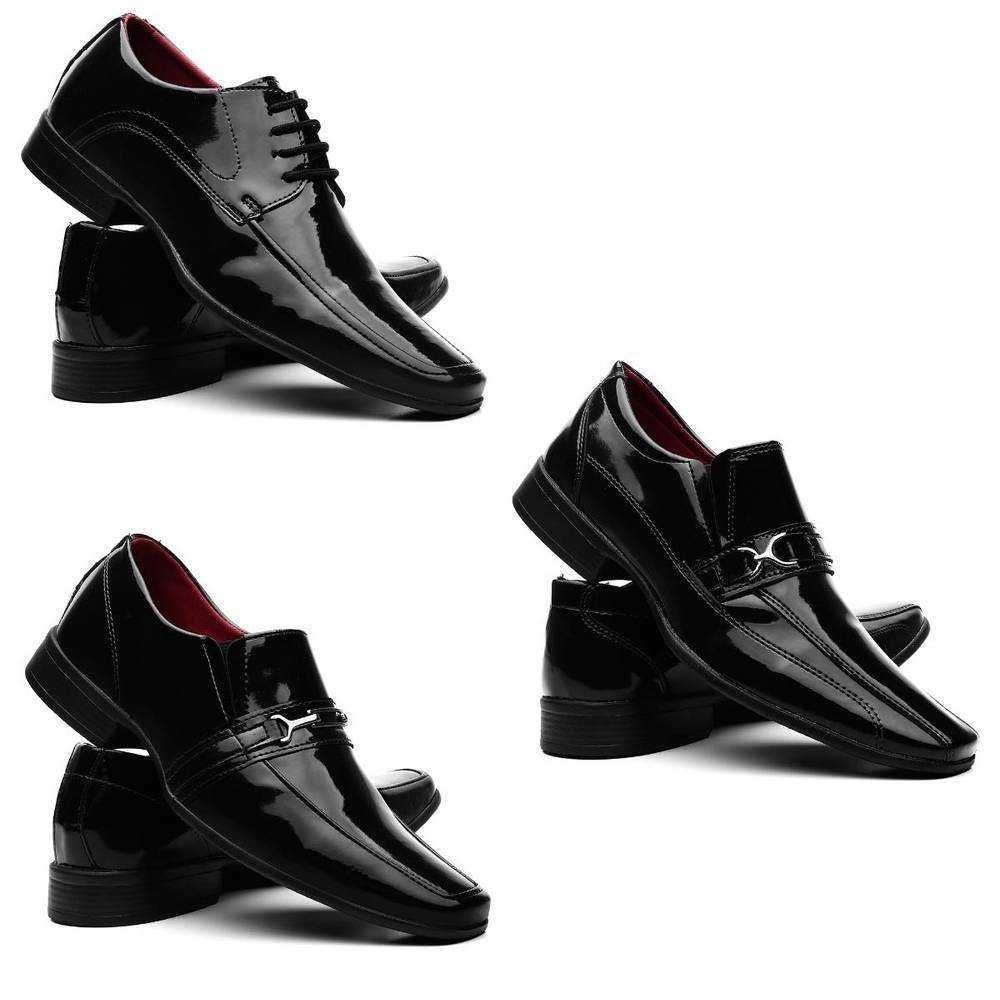 Kit Sapato Social Verniz 3 Pares VR Promoção