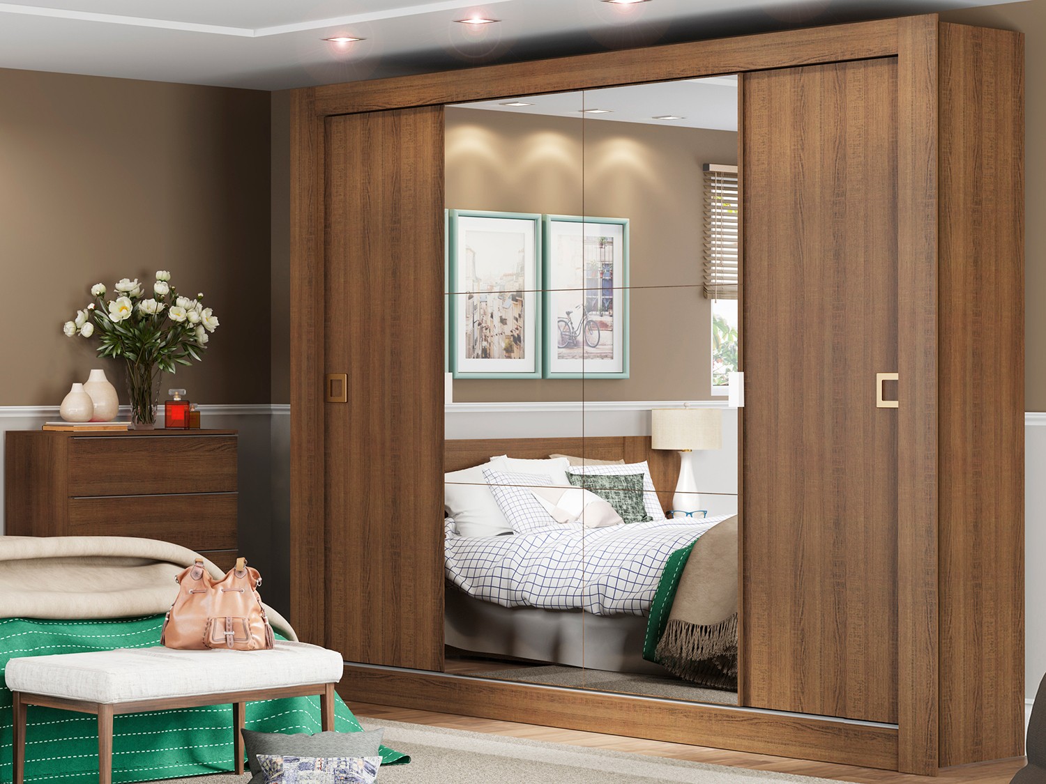 Guarda-roupa Casal 4 Portas de Correr Madesa – City 1066-2E com Espelho