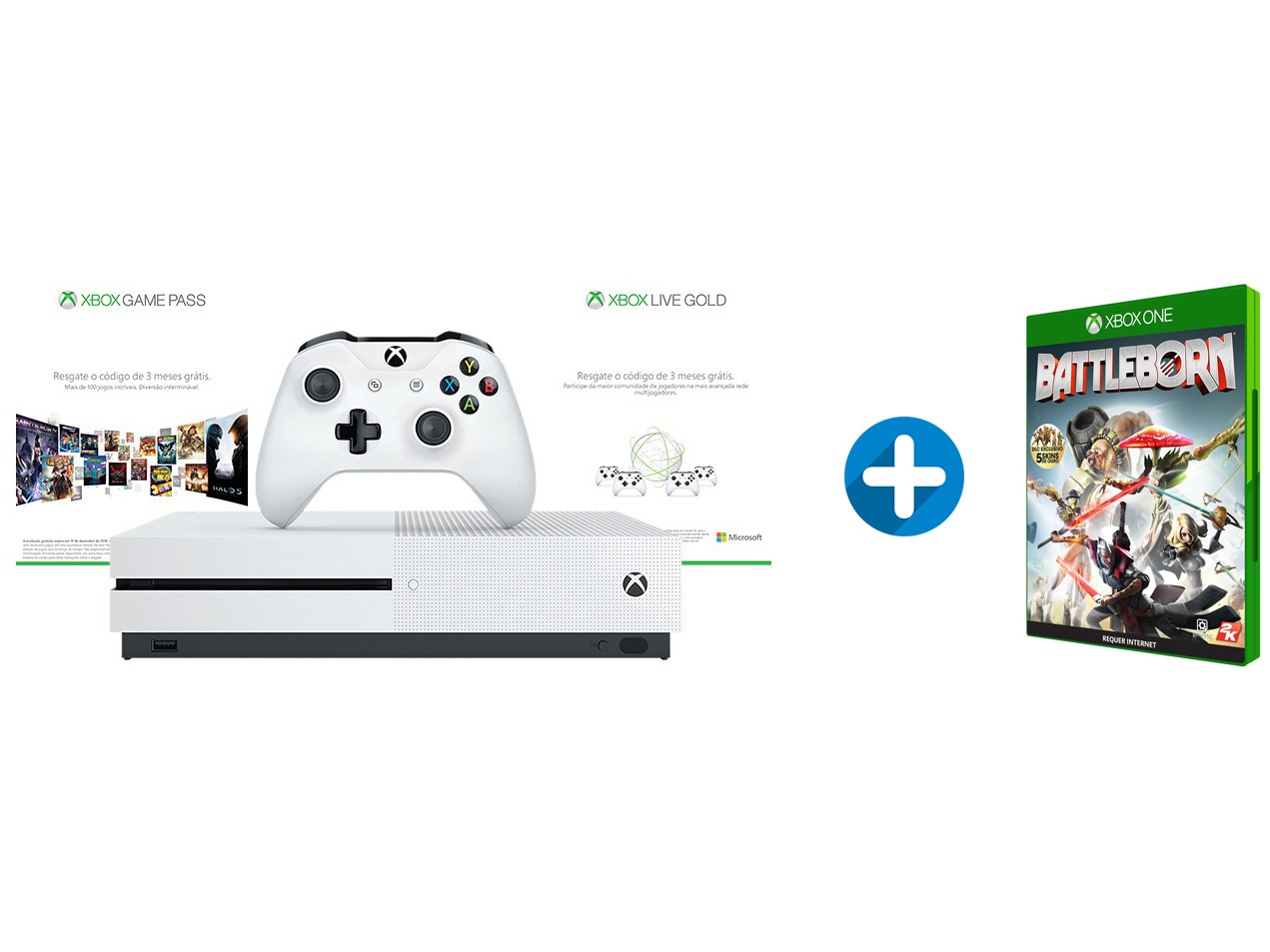 Xbox One S 1TB Microsoft 1 Controle Live Gold – Gamepass 3 Meses + Battleborn