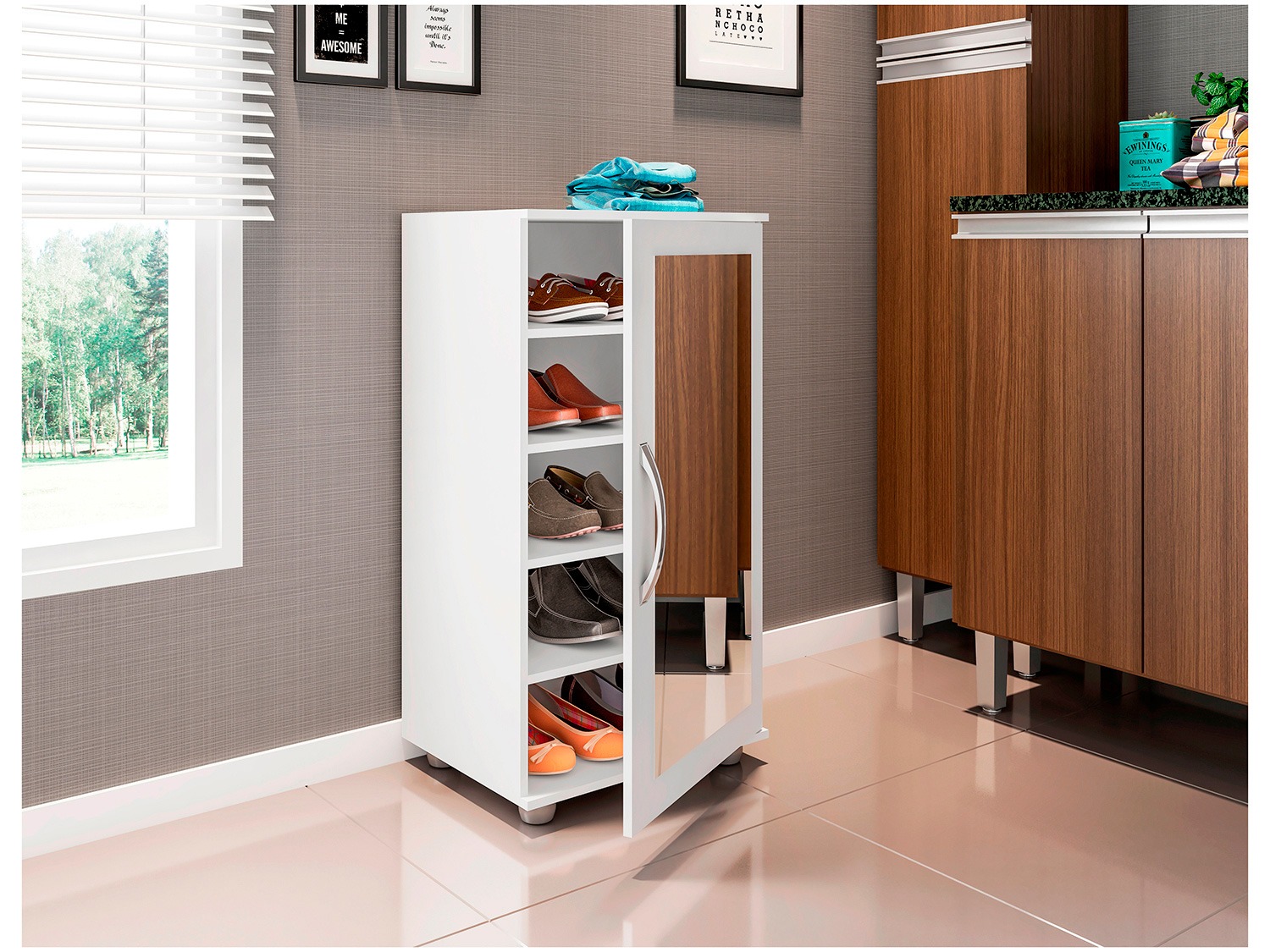 Sapateira 1 Porta 4 Prateleiras com Espelho – Poliman Flávia