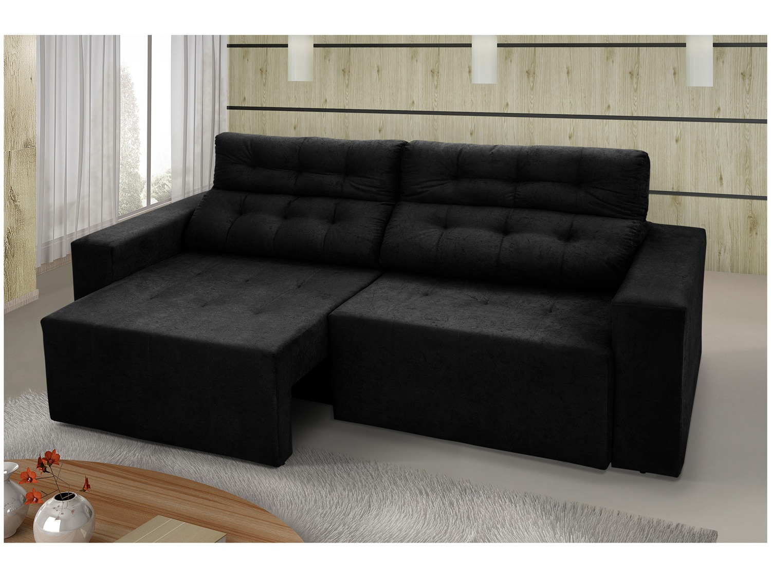 Sofá Retrátil e Reclinável 4 Lugares – Suede Amassado Vitale Ambiente Móveis