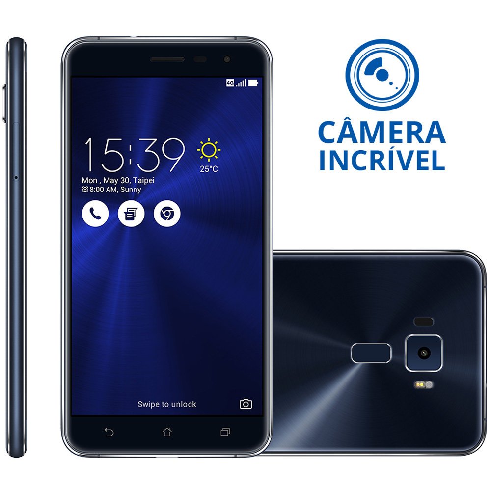 Smartphone Asus ZenFone 3, 5.2”, 4G, 32GB, 16MP, Dual, Preto Zafira – ZE520KL