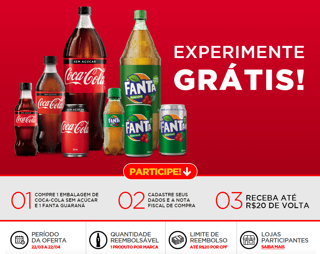 Cashback Coca-Cola – Cadastre o cupom fiscal e receba até R$ 20,00 de volta