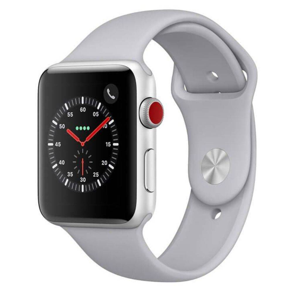 Apple Watch Series 3 Cellular, 42 mm, Alumínio Prata, Pulseira Esportiva Névoa e Fecho Clássico – MQ