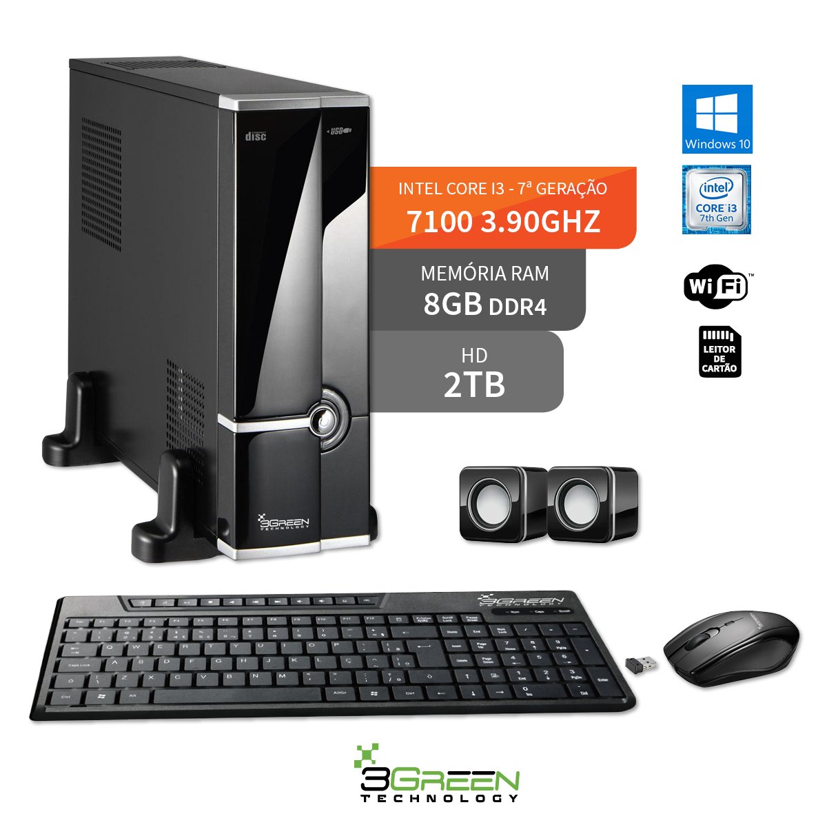 Computador Intel Core I3 7100 8Gb 2Tb Windows 10 Wifi 3Green