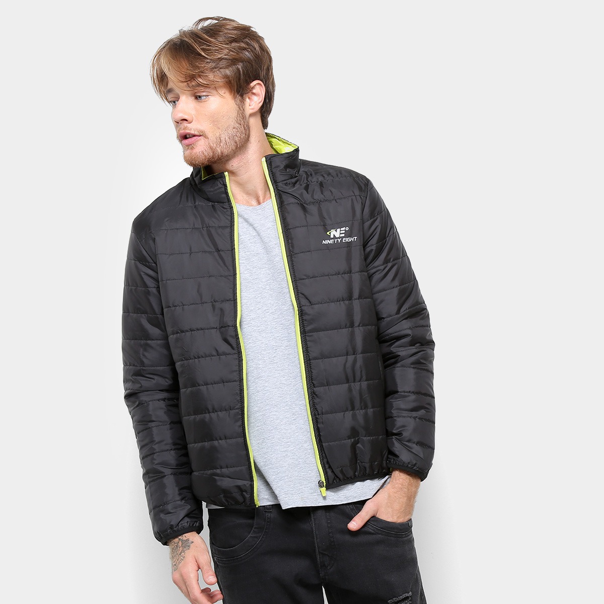 2 Jaqueta Puffer Ninety Eight Nylon Masculina – Preto e verde