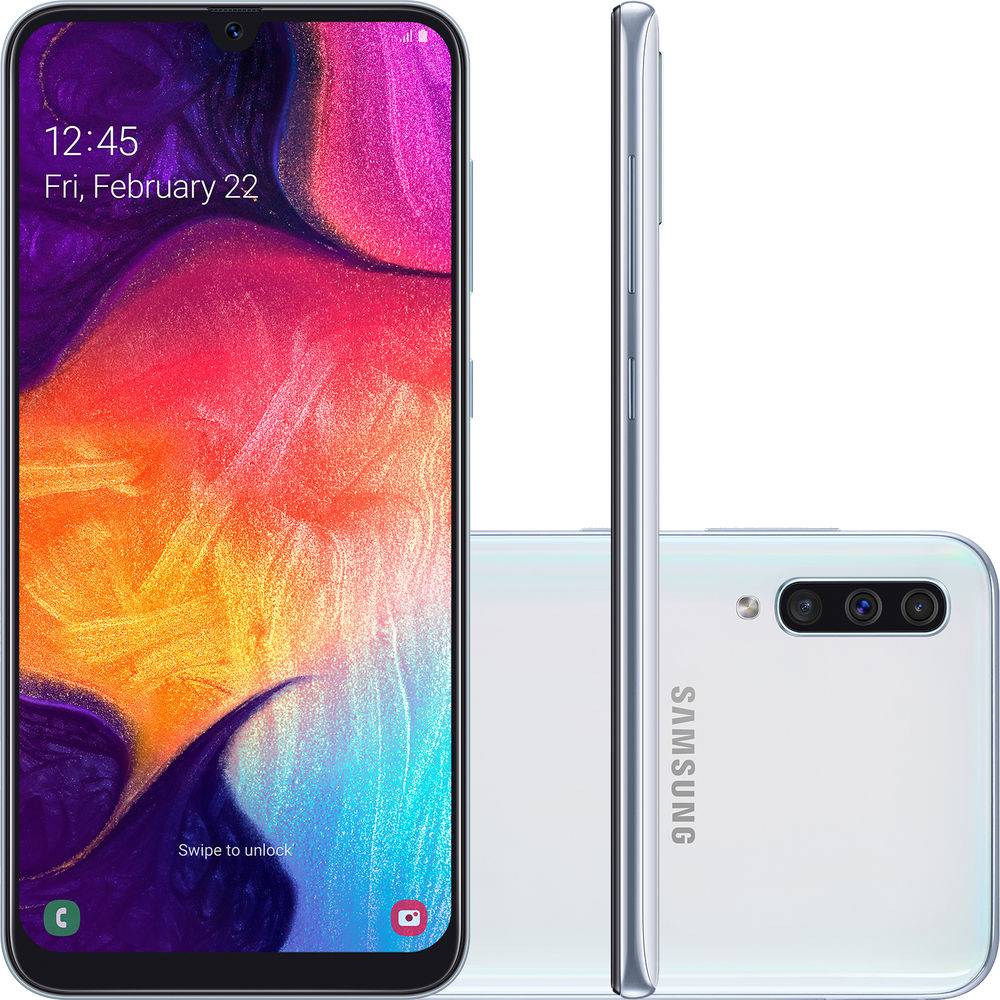 Smartphone Samsung Galaxy A50 64GB Dual Chip Android 9.0 Tela 6,4″ Octa-Core 4G Câmera Tripla 25MP + 5MP + 8MP – Branco
