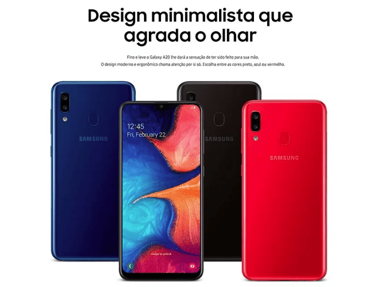 Smartphone Samsung Galaxy A20 32GB Dual Chip Android 9.0 Tela 6.4″ Octa-Core 4G Câmera Dupla 13MP + 5MP + 3 Chips TIM