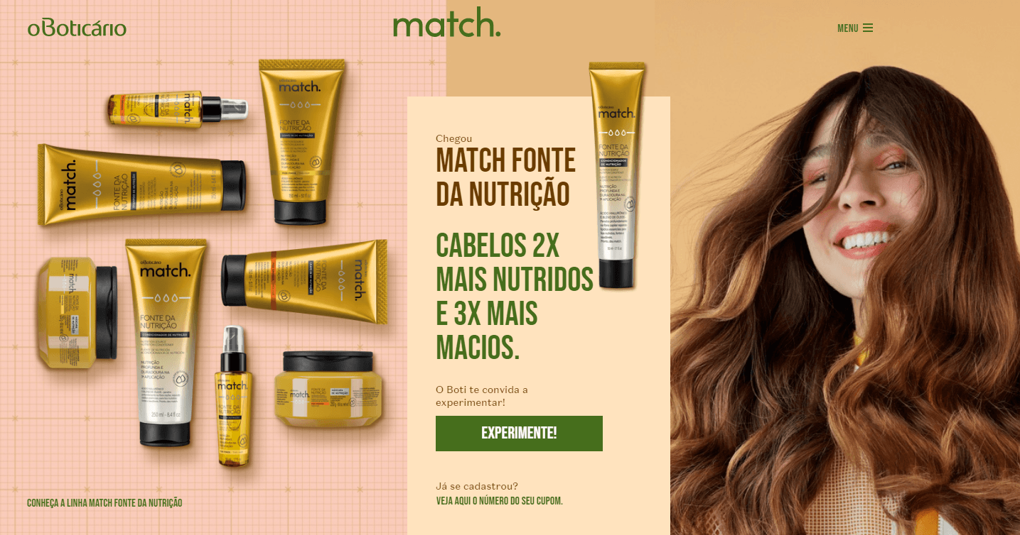 Cadastre-se e ganhe um Condicionador Match do Boticário