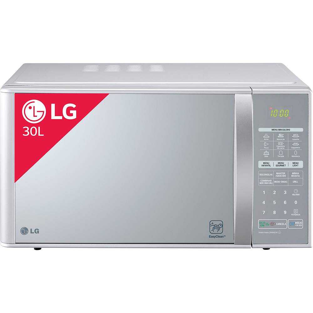 Micro-ondas Lg Mh7053R – Grill Prata, Frente Espelhada Com Puxador – 30 Litros