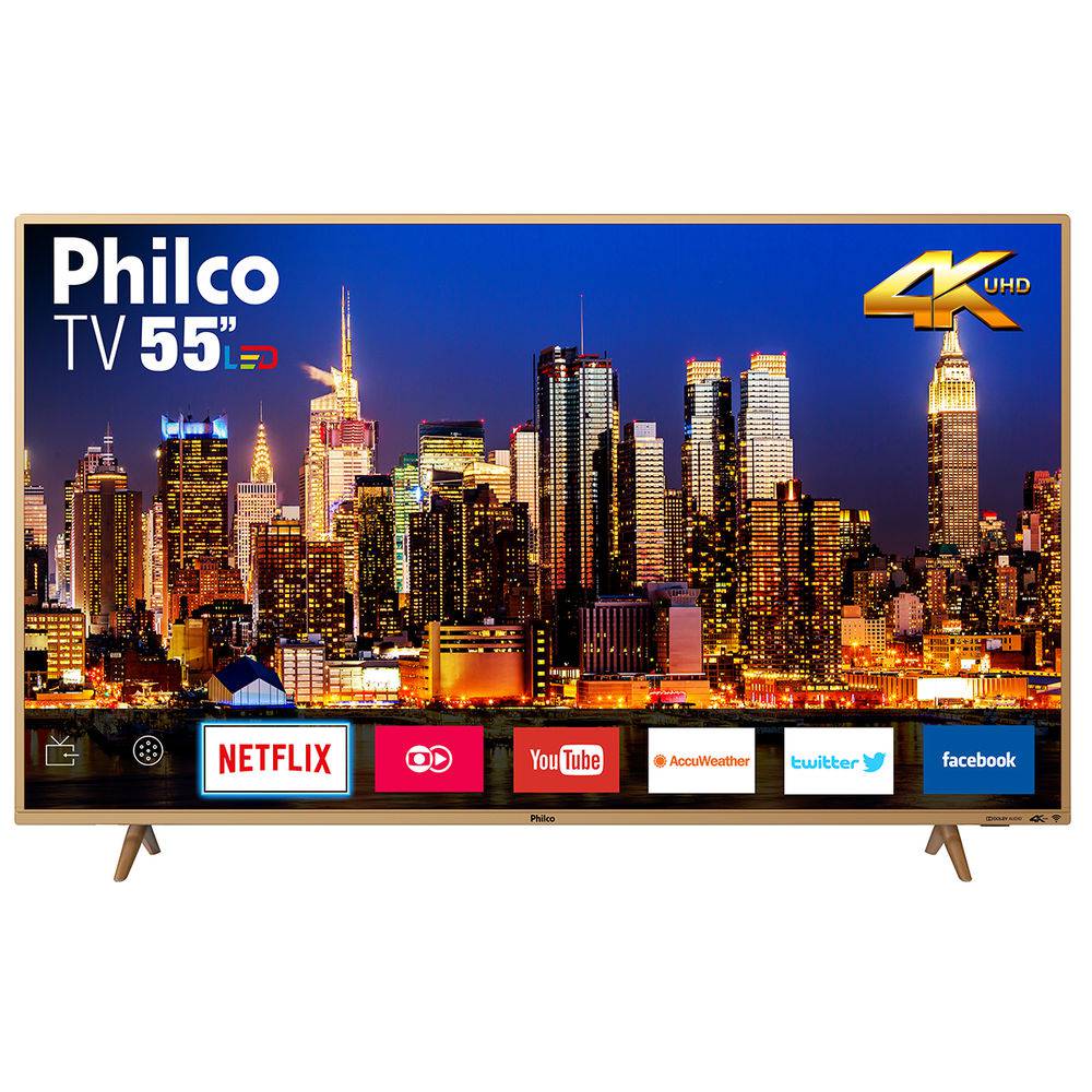 Smart TV LED 55” Philco PTV55F61SNC Ultra HD 4K Conversor Digital Wi-Fi 2 USB 3 HDMI Netflix