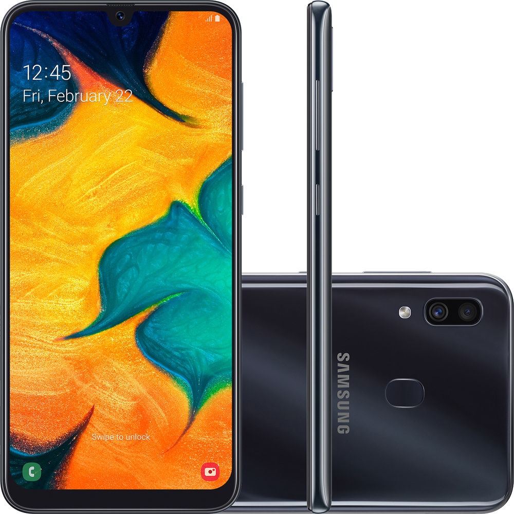 Smartphone Samsung Galaxy A30 64GB Dual Chip Android 9.0 Tela 6.4″ Octa-Core 4G Câmera 16MP + 5MP – Preto