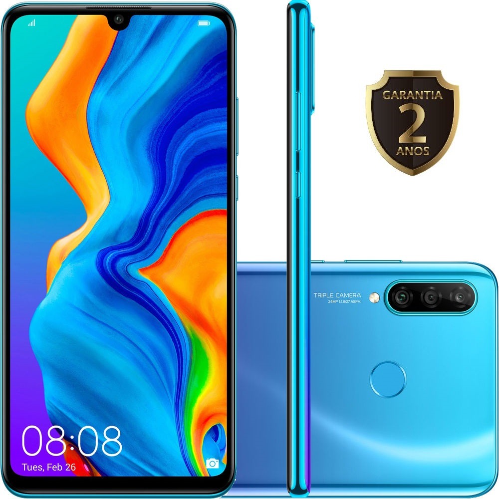 Smartphone Huawei P30 Lite Android 9.0 6.15″ Octacore 128GB 4G 24MP+8MP+2MP Dual Chip – Azul Turquesa