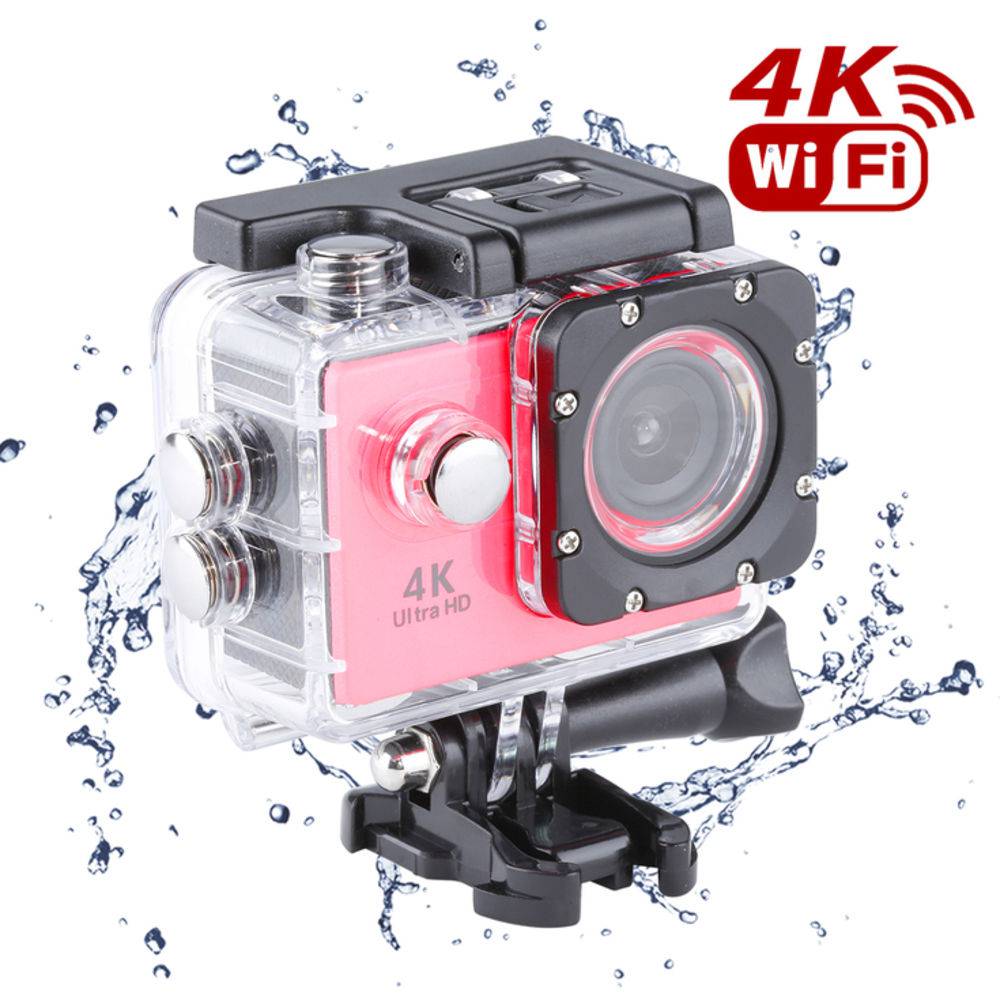 Mini Câmera de Ação Esportiva Moto Capacete Mergulho Filmadora 4k Wi-fi Prova D’agua Rosa