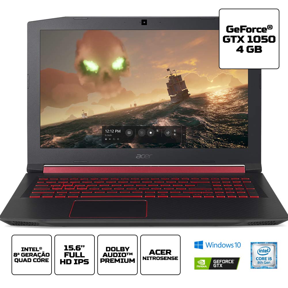 Notebook Gamer Acer Aspire Nitro 5 AN515-52-5188 Intel® Core™ i5 8ª geração RAM de 8GB SSD de 512GB GeForce® GTX 1050 15.6” Windows 10
