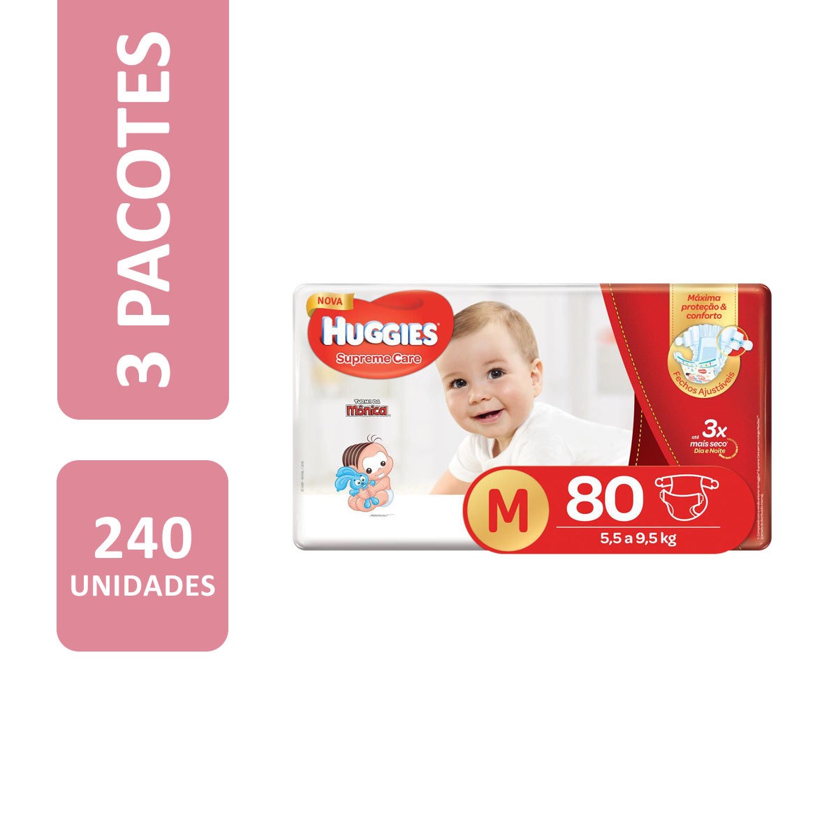 Kit de Fraldas Huggies Hiper Supreme Care M – 240 Unidades