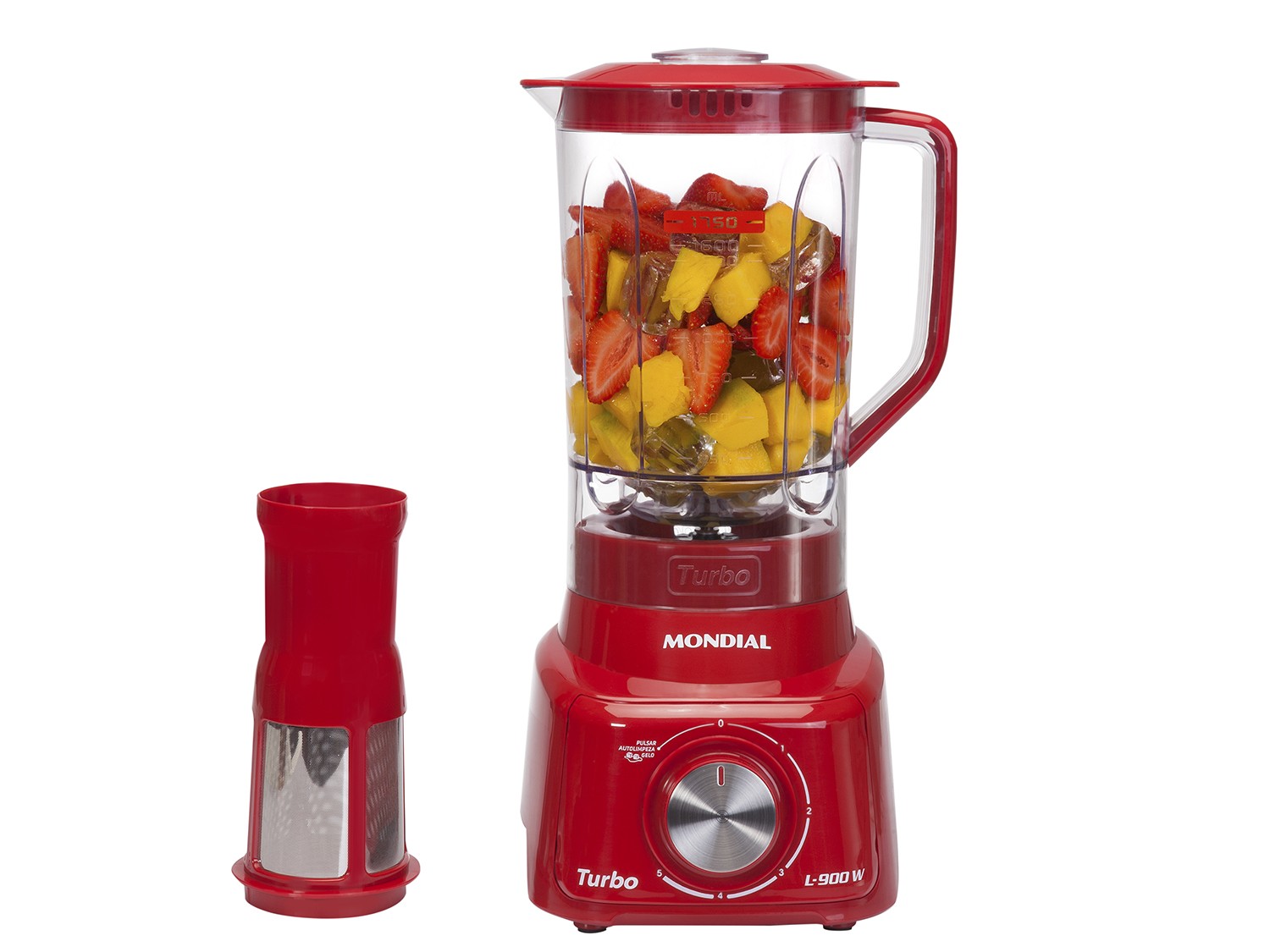 Liquidificador Mondial Turbo L-900 FR Copo 2,7L – Vermelho Com Filtro 05 Velocidades 900W