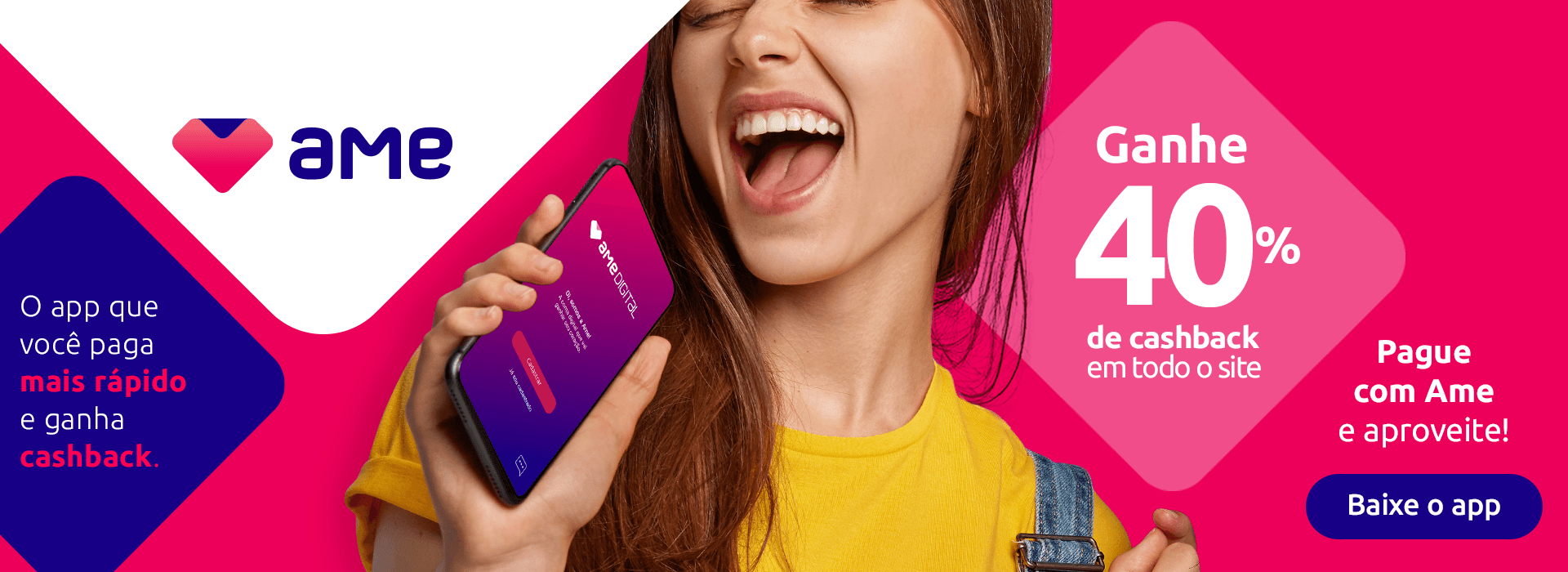 Ganhe 40% de cashback em todo o site pagando com Ame Digital na TNG