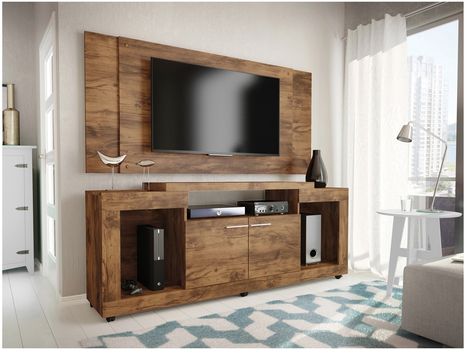 Rack para TV com Painel até 55” 2 Portas – Caemmun Sense Elegance