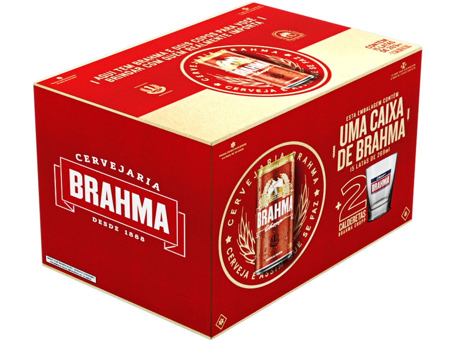 Kit Cerveja Brahma Chopp Pilsen 269ml Cada – 15 Unidades com 2 Copos
