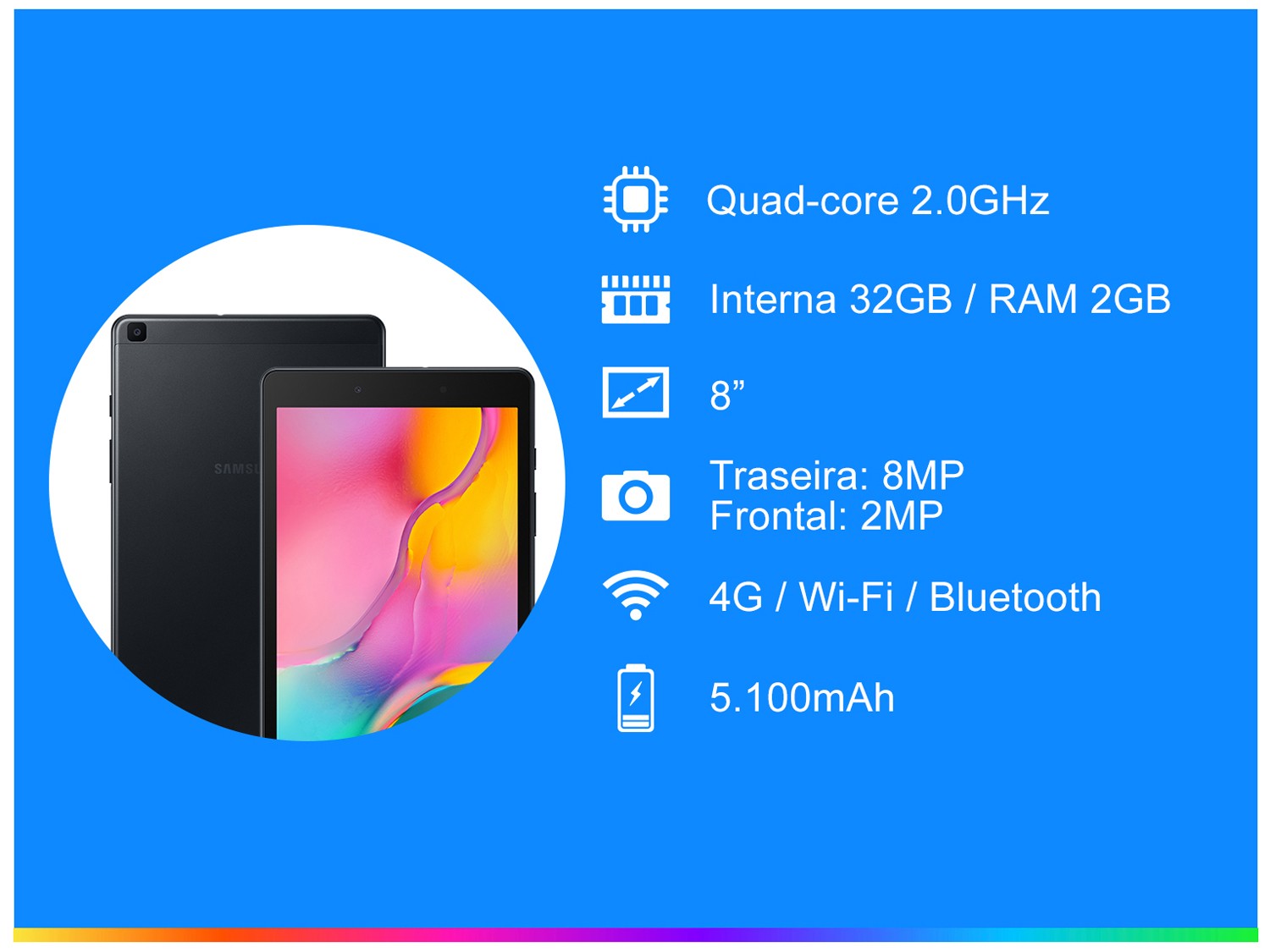 Tablet Samsung Galaxy Tab A T295 32GB 8” 4G – Android 9.0 Quad Core Câm. 8MP