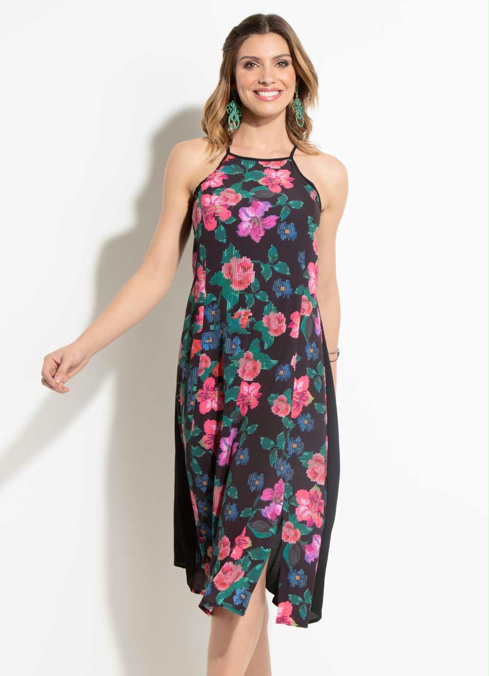 Quintess – Vestido Quintess Ponto Cruz com Transparência