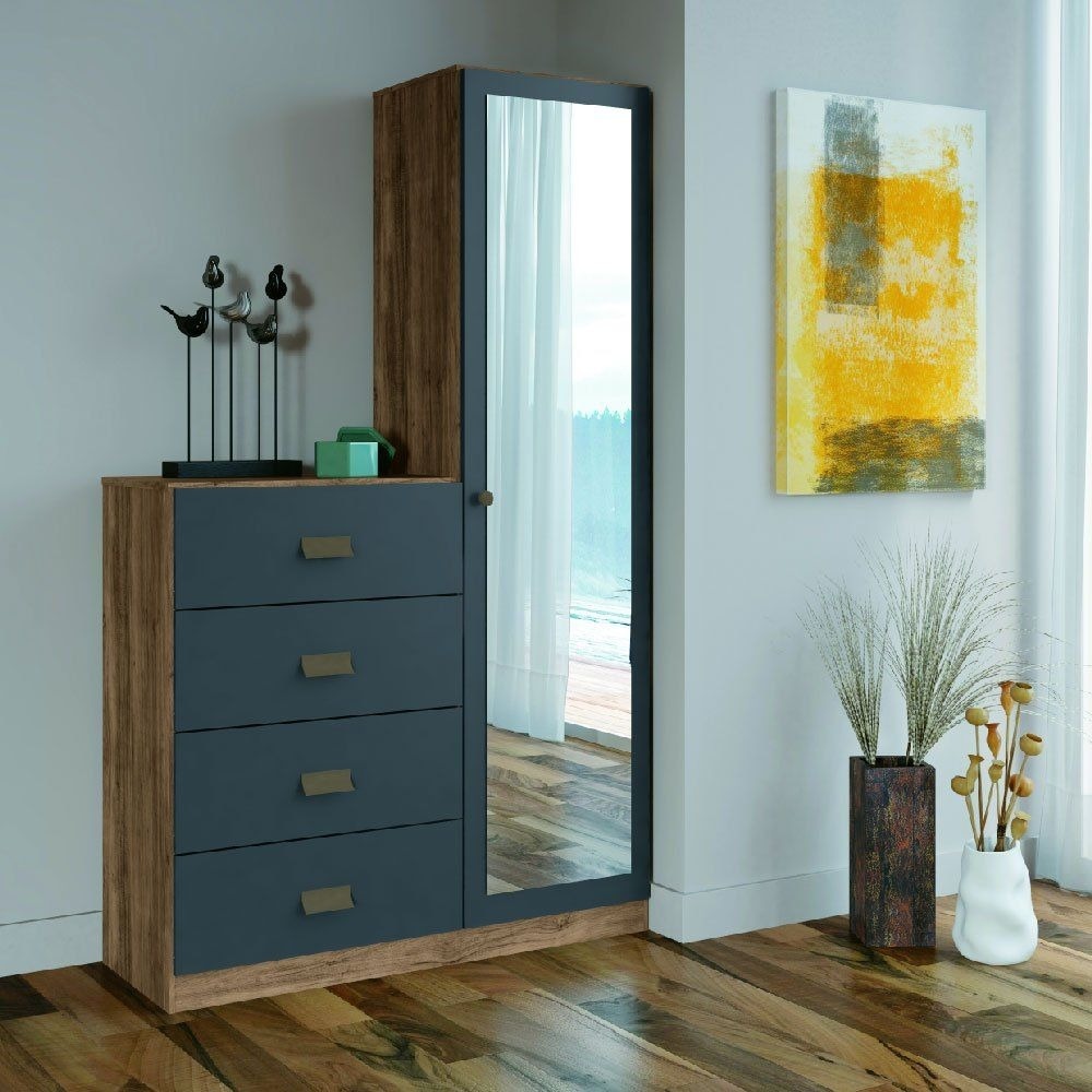 Cômoda Estilo 1 porta 4 gavetas com espelho Santos Andirá