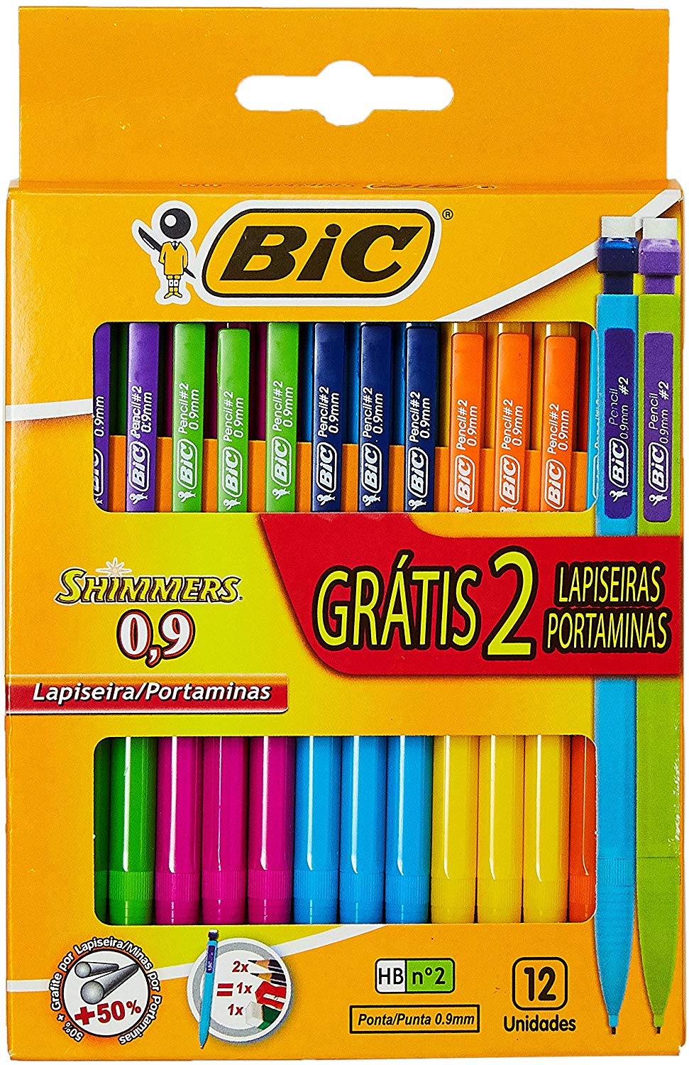 Lapiseira, BIC 891948, Multicor, 0.9 mm, Pacote de 14