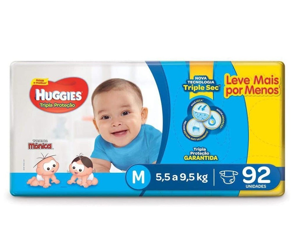 Huggies Fralda Tripla Proteção Hiper M, 92 Fraldas