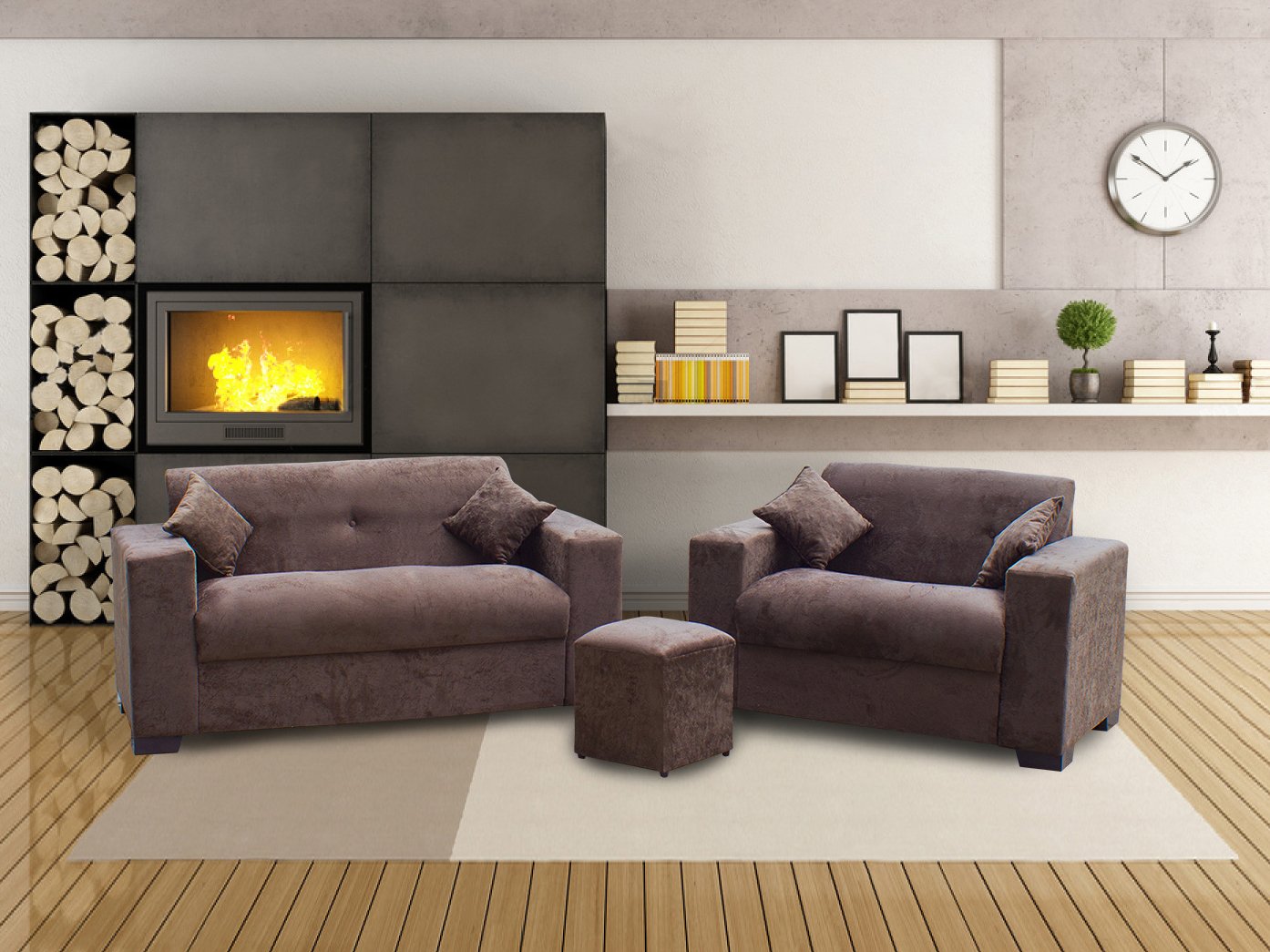 Conjunto de Sofás 2 e 3 Lugares com Puff – Popular Roma Topázio Marrom