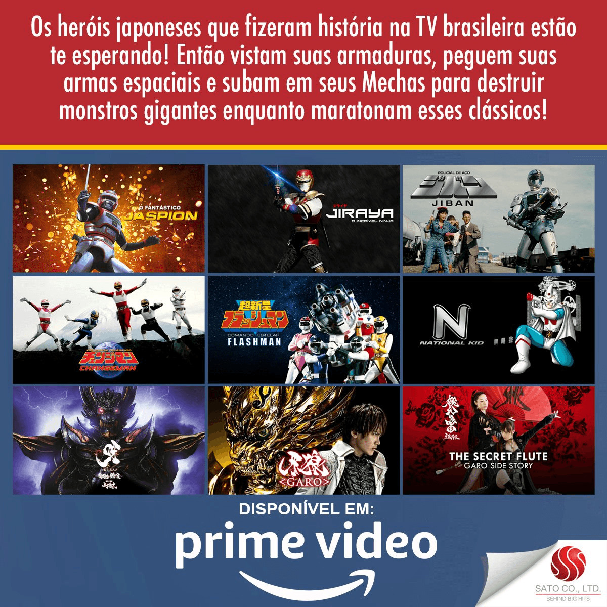 Quer assistir de uma só vez todos os episódios de JIRAYA, CHANGEMAN, FLASHMAN, GARO, JIBAN, NATIONAL KID e JASPION? Então corre e aproveite 30 dias grátis de PRIME VÍDEO!!!
