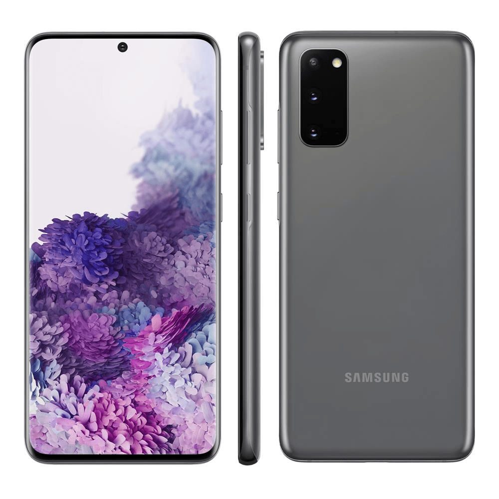 Smartphone Samsung Galaxy S20 Cinza 128GB, 8GB RAM, Tela Infinita de 6.2″, Câmera Tripla Traseira, Câmera Frontal 10MP, IP68 e Leitor de Digital