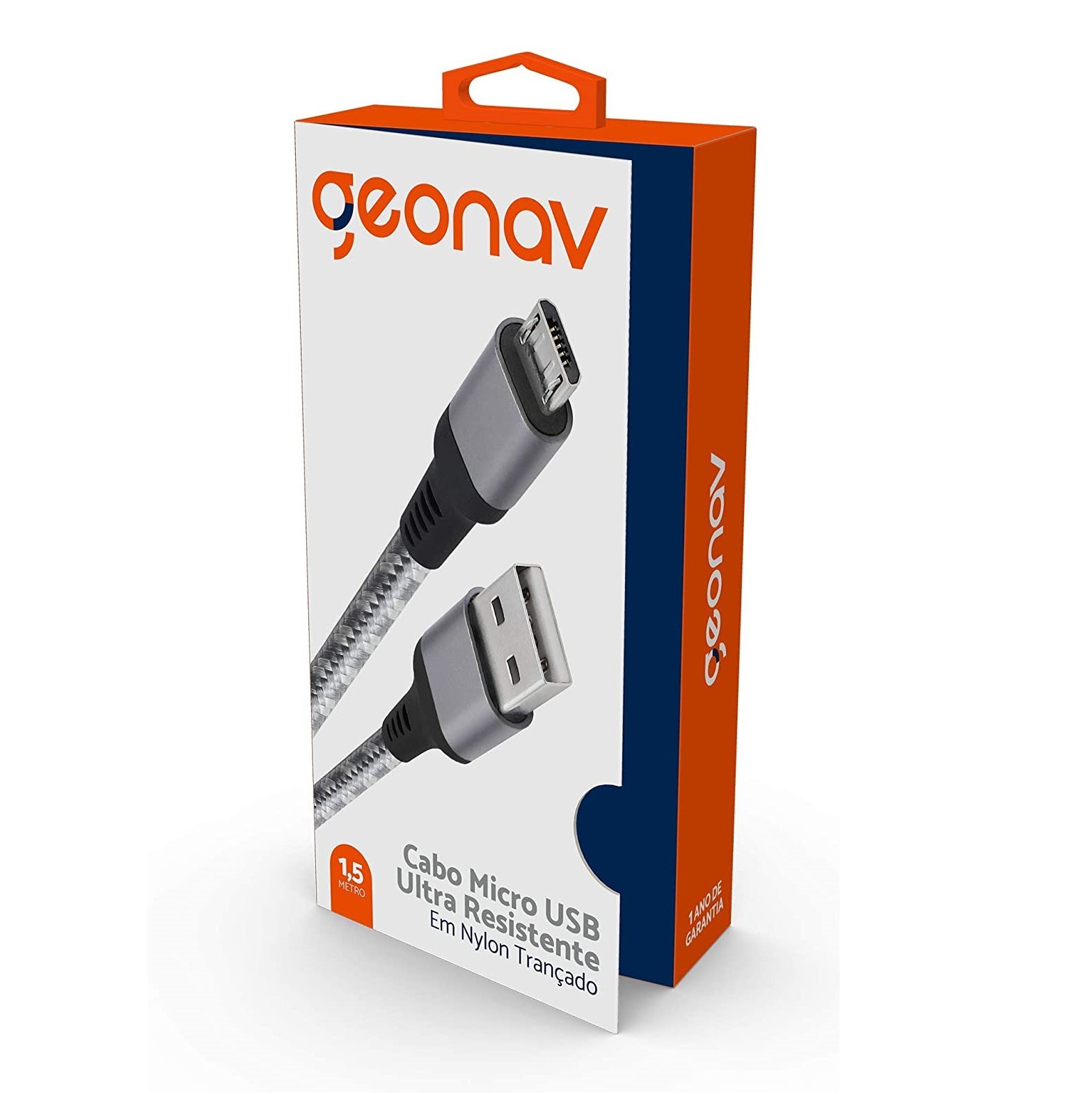 Cabo Micro USB, nylon trançado, para dispositivo Android e acessórios 1.5MT, Cinza (Titanium), MIC15T, Geonav