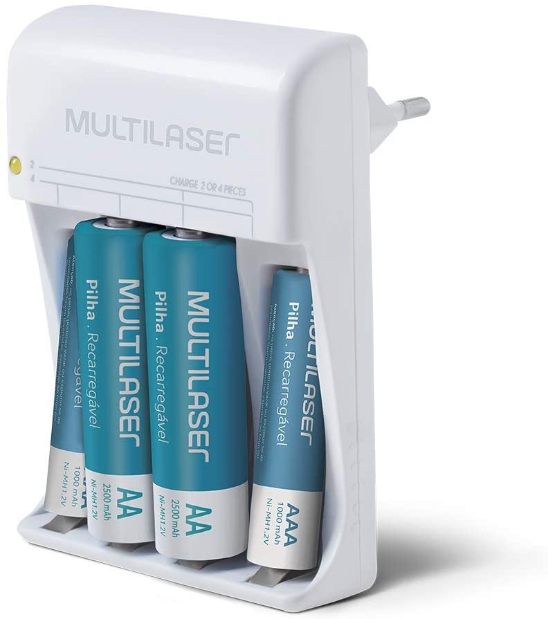 Carregador de Pilhas Multilaser AA/AAA + 2 Pilhas AA 2500Mah + 2 Pilhas AAA 1000Mah – CB045