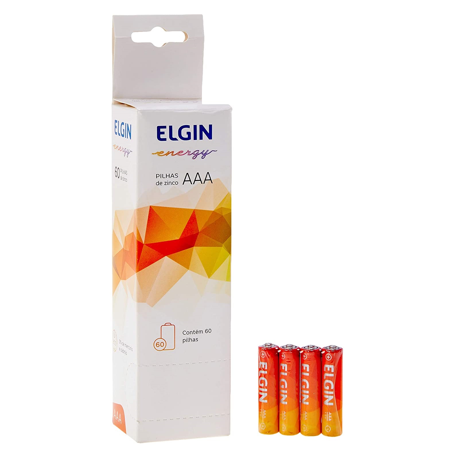 Kit Pilhas Comuns Zinco Carvão AAA Tubo com 60 Shrincado de 4 em 4, Elgin, Baterias