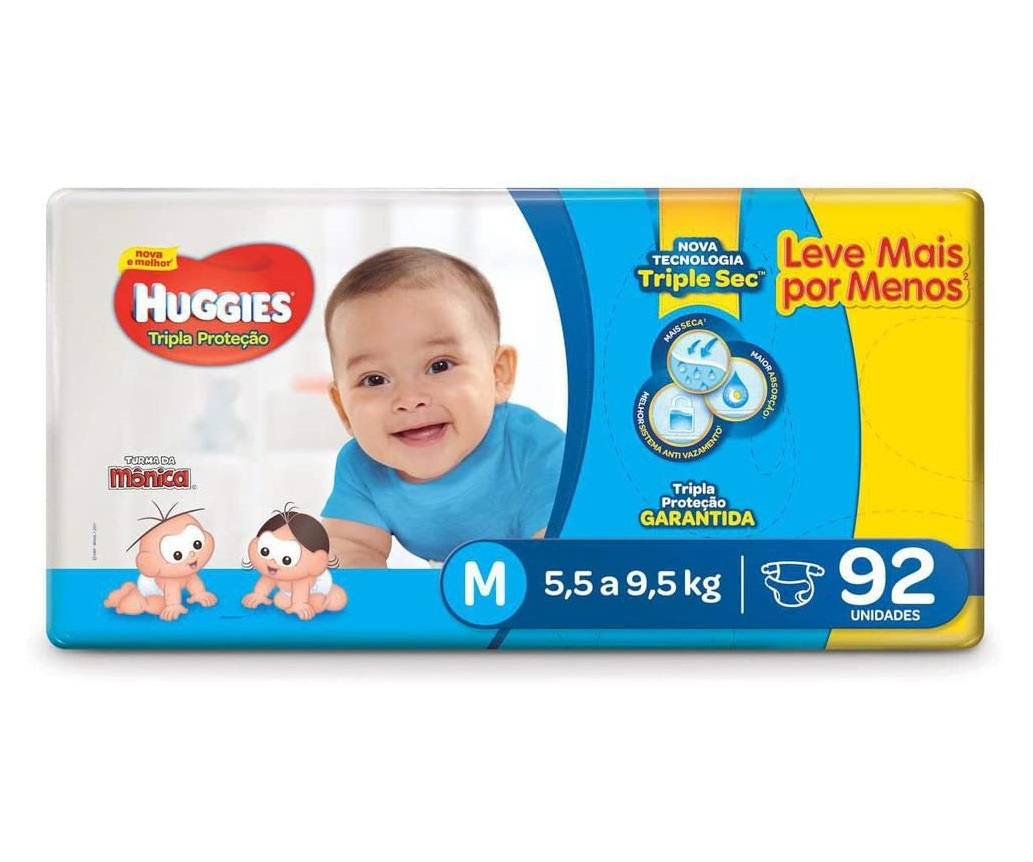 Huggies Fralda Tripla Proteção Hiper M, 92 Fraldas