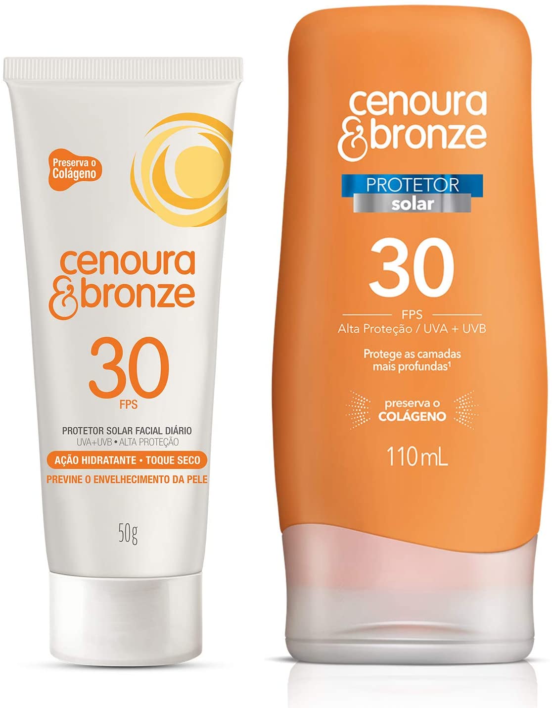 Kit Protetor Solar Fps30 + Protetor Facial Fps30, Cenoura e Bronze