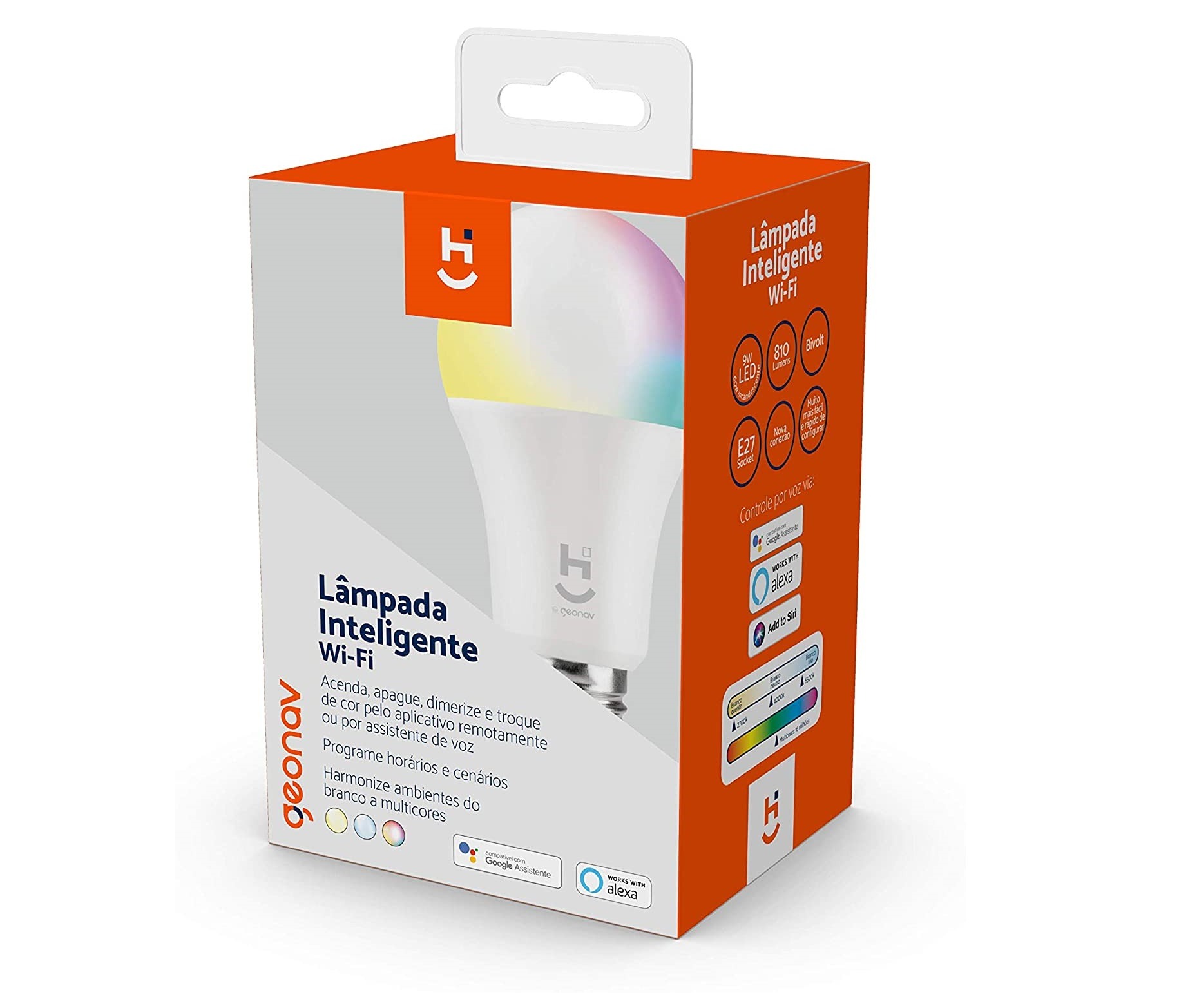 Lâmpada Inteligente LED Wi-Fi, HI by Geonav, Bivolt, 9W, 810 Lumens, Compatível com Alexa