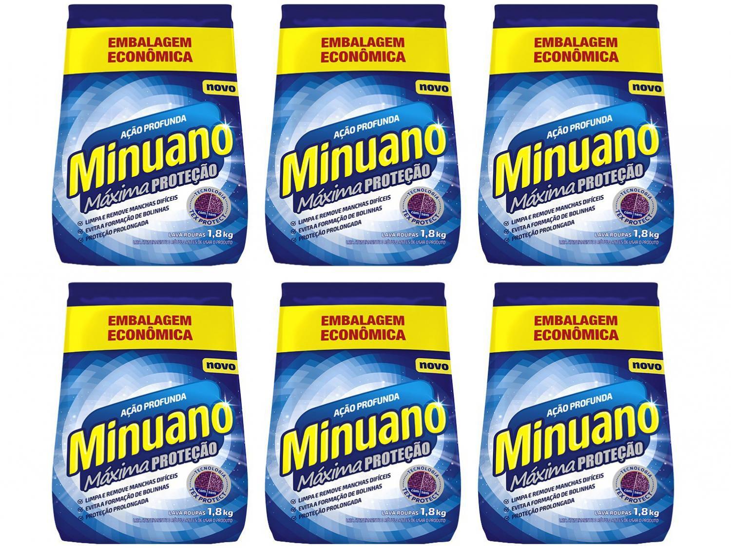 Kit Sabão em Pó Minuano Máxima Proteção – Ação Profunda 1,8kg 6 Unidades