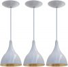 Combo Kit com 3 Pendentes Ágata Cone Branco E Dourado Lustre Alumínio Luminária Sala