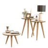 Conjunto Sala Retrô Pés Palito Mesas Apoio / Lateral / Centro Maju – Off White Com Freijó – Lojas GD