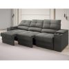 Sofá com Porta Copos e Carregador USB Retrátil e Reclinável Ringo 2,30m Velosuede Cinza – NETSOFAS