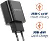 Geonav Carregador Universal Ultra Rápido Duo, 1 X USB-C Power Delivery 20W, 1 X USB Quick Charge 18W, CH20PDQCBK, Preto